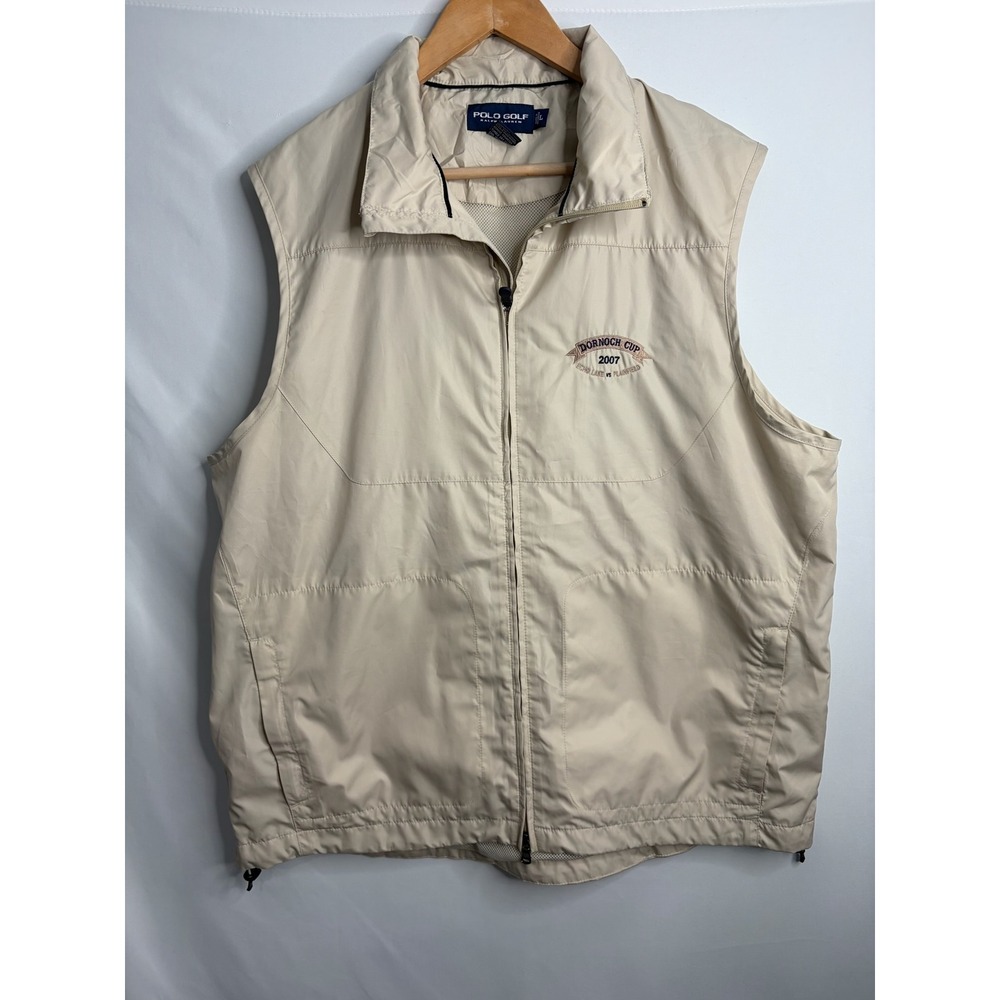Polo Golf Ralph Lauren Mens Tan Dornoch Cup 2007 Full Zip Windbreaker Vest Large